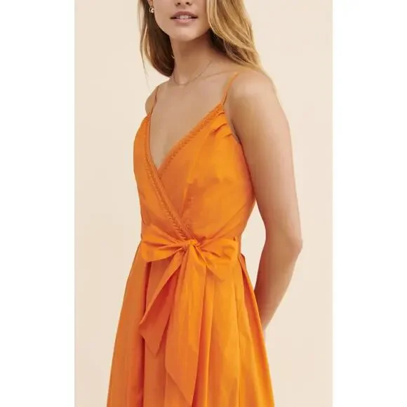 CECILIE COPENHAGEN anthropologie orange cotton Lonni poplin wrap midi dress - Picture 8 of 14